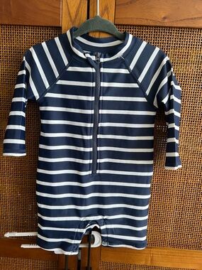 Janie and Janie Navy & White Striped Kids Long Sleeve Swim